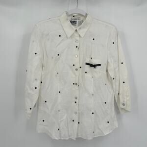 Edward Womens Top Size M Irish Linen Embroidered Polka Dot‎ Coquette Romantic